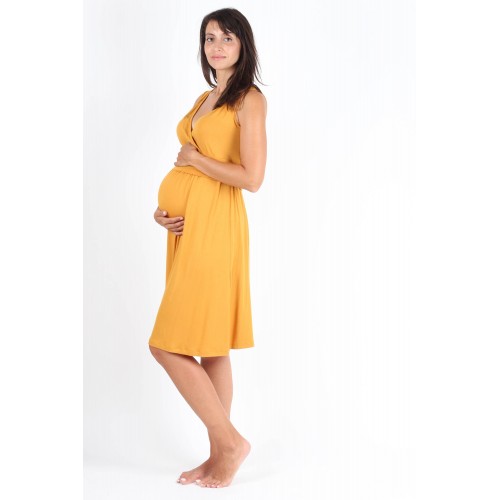 Robe mi-longue de maternité sans manches en jersey - Jaune moutarde - Primanata Collection