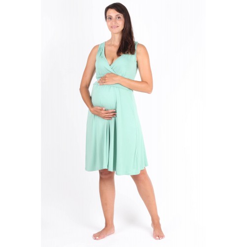 Robe mi-longue de maternité sans manches en jersey - Vert - Primanata Collection