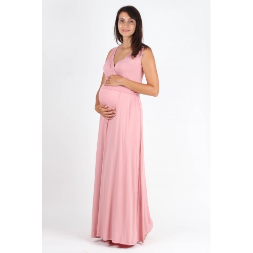 Robe Longue De Maternité Sans Manches En Jersey - Rose - Primanata Collection